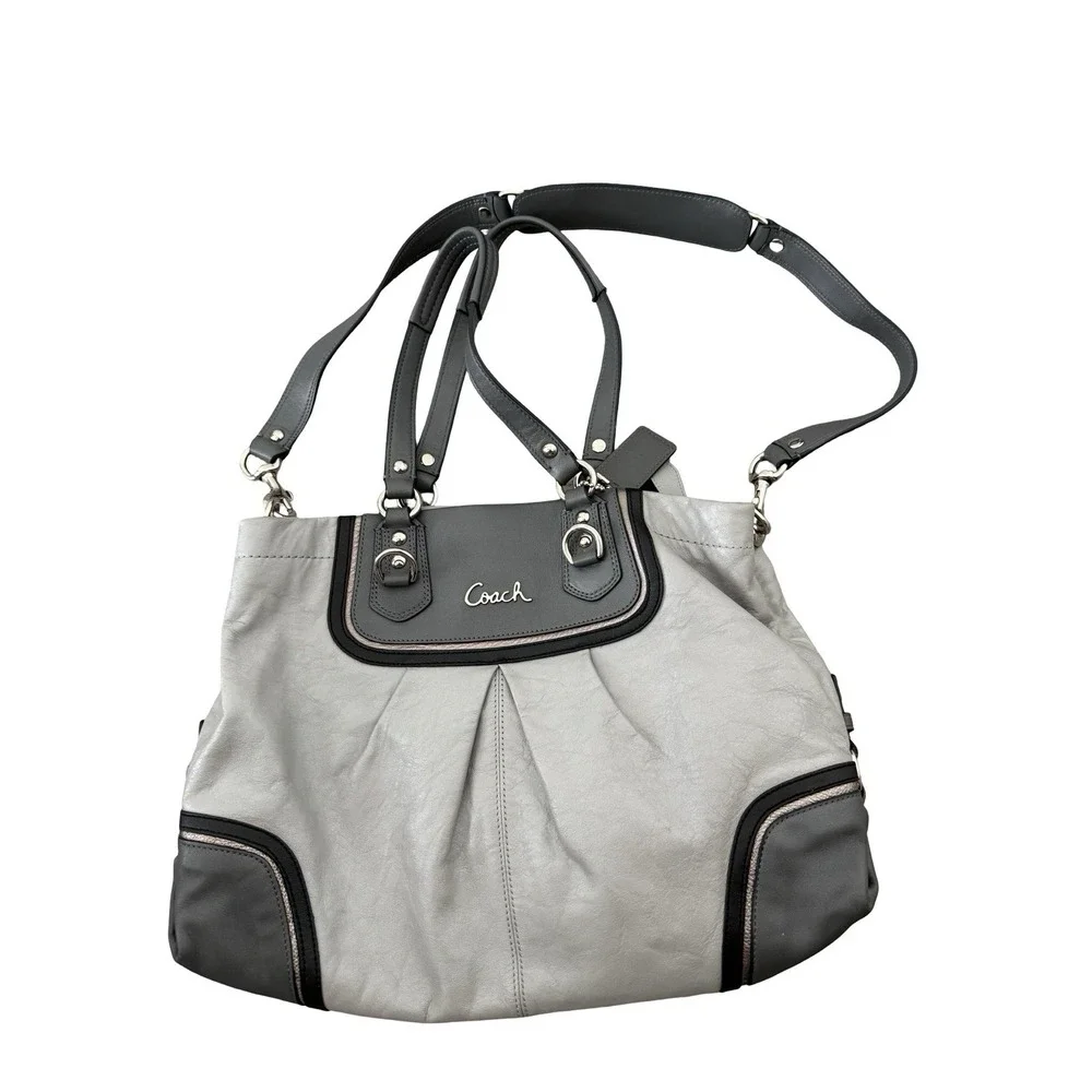 Coach F17096 Gray Leather Ashley Spectator Shoulder 2-Way Satchel/ Handbag